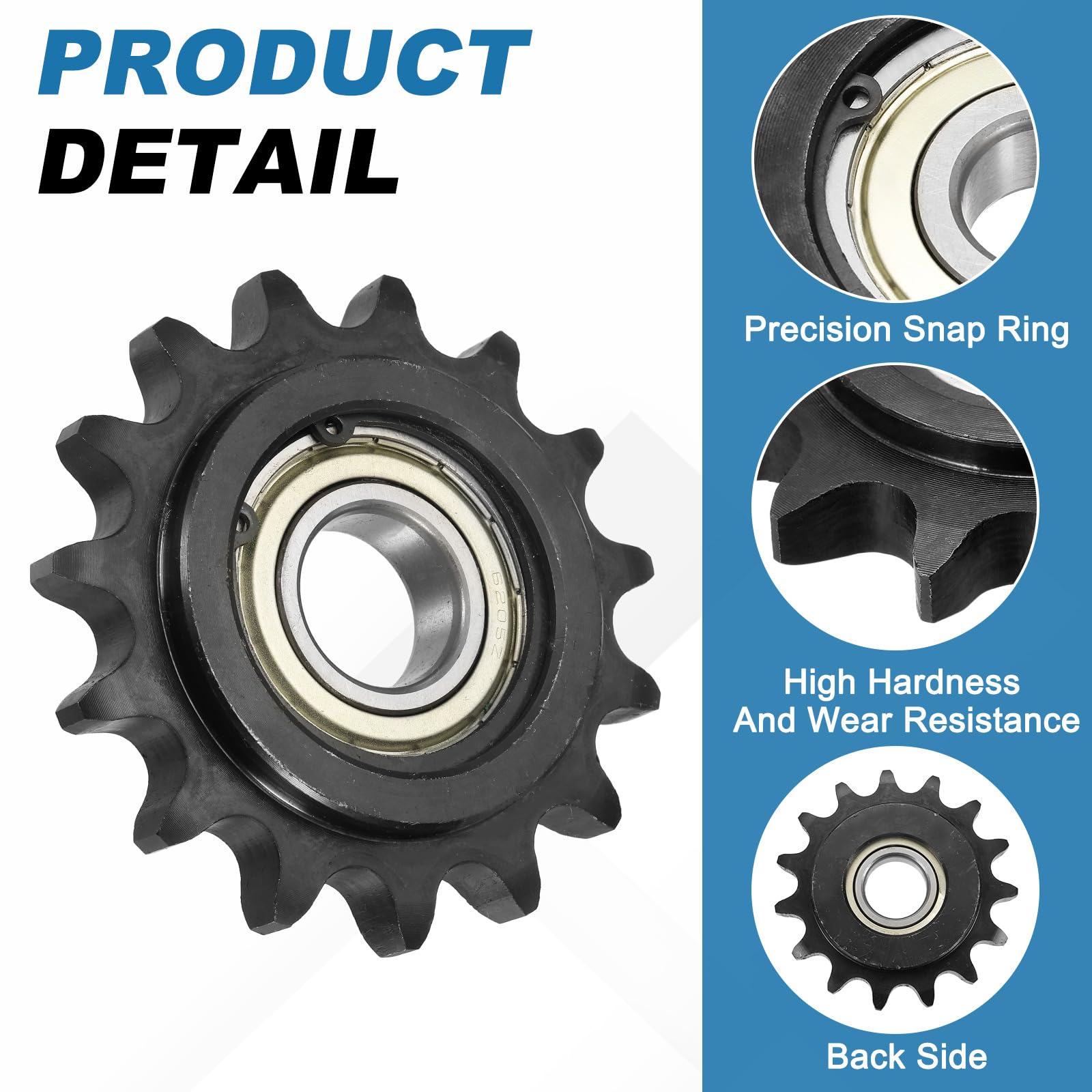QUARKZMAN 2 25mm 15 1045 Negro Piezas #60 Piñón Tensor De Cadena De Rodillos, Tipo C Diámetro Interior Paso 3/4" Dientes, Acero Con Tratamiento Óxido Y Cojinete Simple Para Cadenas ANSI #60