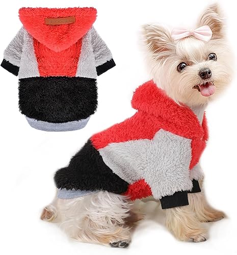 Miniatura 1 de Suéter con capucha para perro, suéteres mullidos para perros pequeños, hembras y niños, sudadera de forro polar cálido para invierno, sudadera para