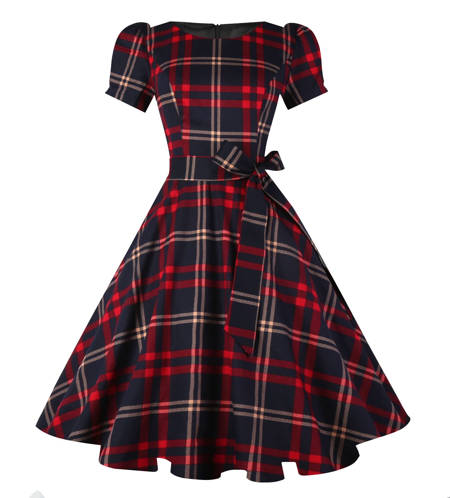 tagunop Womens Boatneck Vintage 1950s Cocktail Party Dress with Puff Sleeves