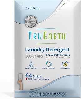 Tru Earth Platinum Laundry Detergent Sheets Eco-Strips for Sensitive Skin - Up to 128 Loads - 64 Count - Hypoallergenic, Readily Biodegradable, Plastic Jug-Free Heavy,Duty - Fresh Linen Scent