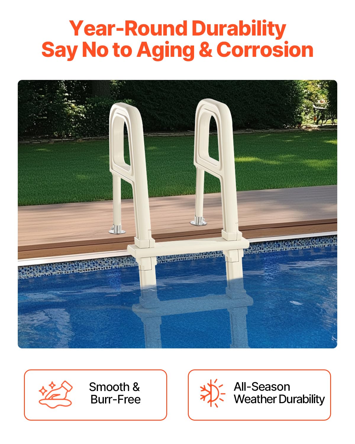 VEVOR Échelle de Piscine Inclinée en Plastique avec 2 Rampes, 5 Marches Antidérapantes, Capacité de Charge 136 kg, pour Piscines Creusées de 122-137 cm, Terrasse, Jardin, Maison, Intérieur, Extérieur
