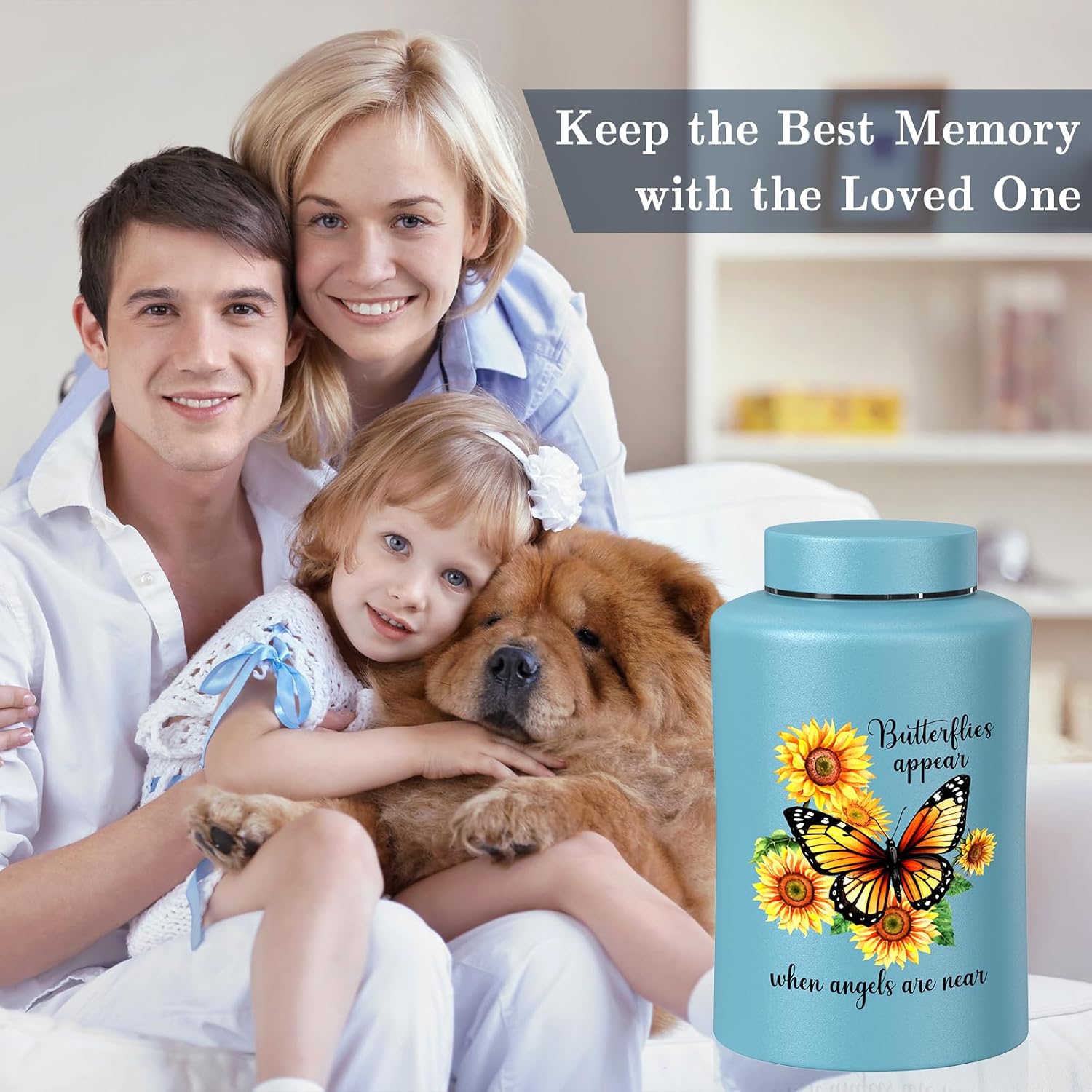 SOITIS Large Urn for Human Ashes - Up to 370 lbs Memorial Keepsake Urns for Ashes Adult Men Women, Decorative Urn for Ashes Female Male, Stainless Steel Cremation Urn with Sunflower Butterflies