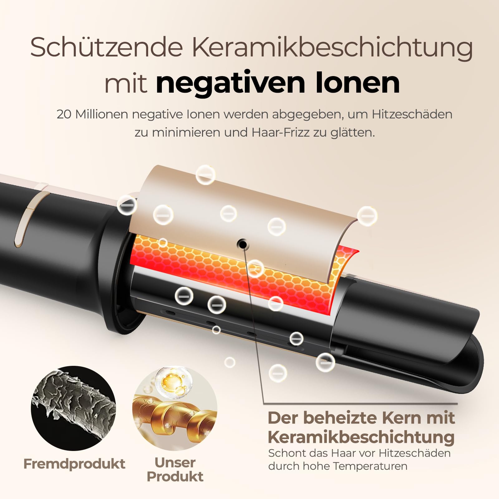 PRITECH Automatischer Lockenstab Welleneisen für Haare - 32mm Beach Waves Lockenstab 3 Temperaturen 170-210℃ Schwarzes Gold Welleneisen für Damen