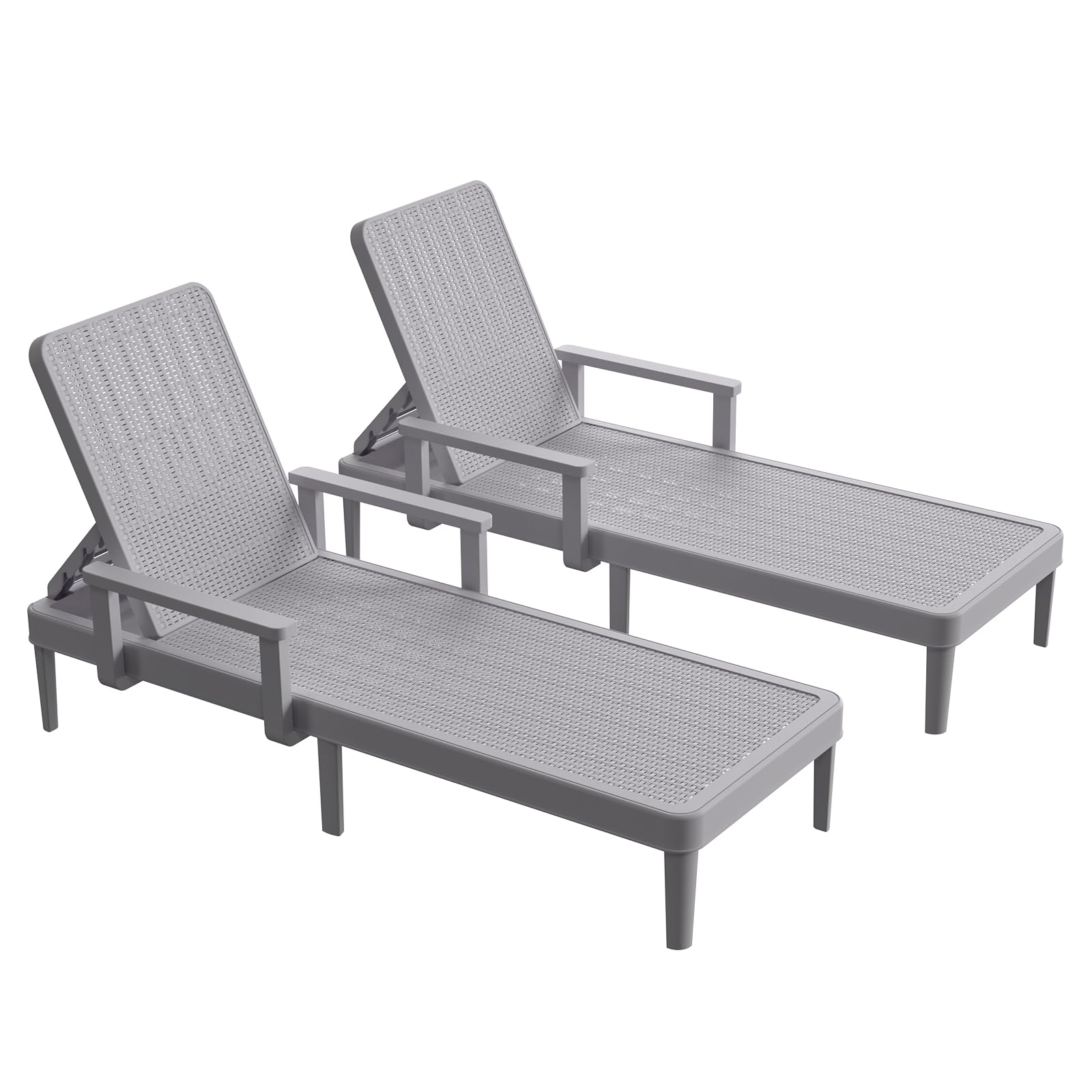 HOMSHADE Chaise Lounge Chair Outdoor - Set of 2 with 5 Position Adjustable Backrest, Armrest, Waterproof, 330lbs Weight Capacity for Pool, Resin,