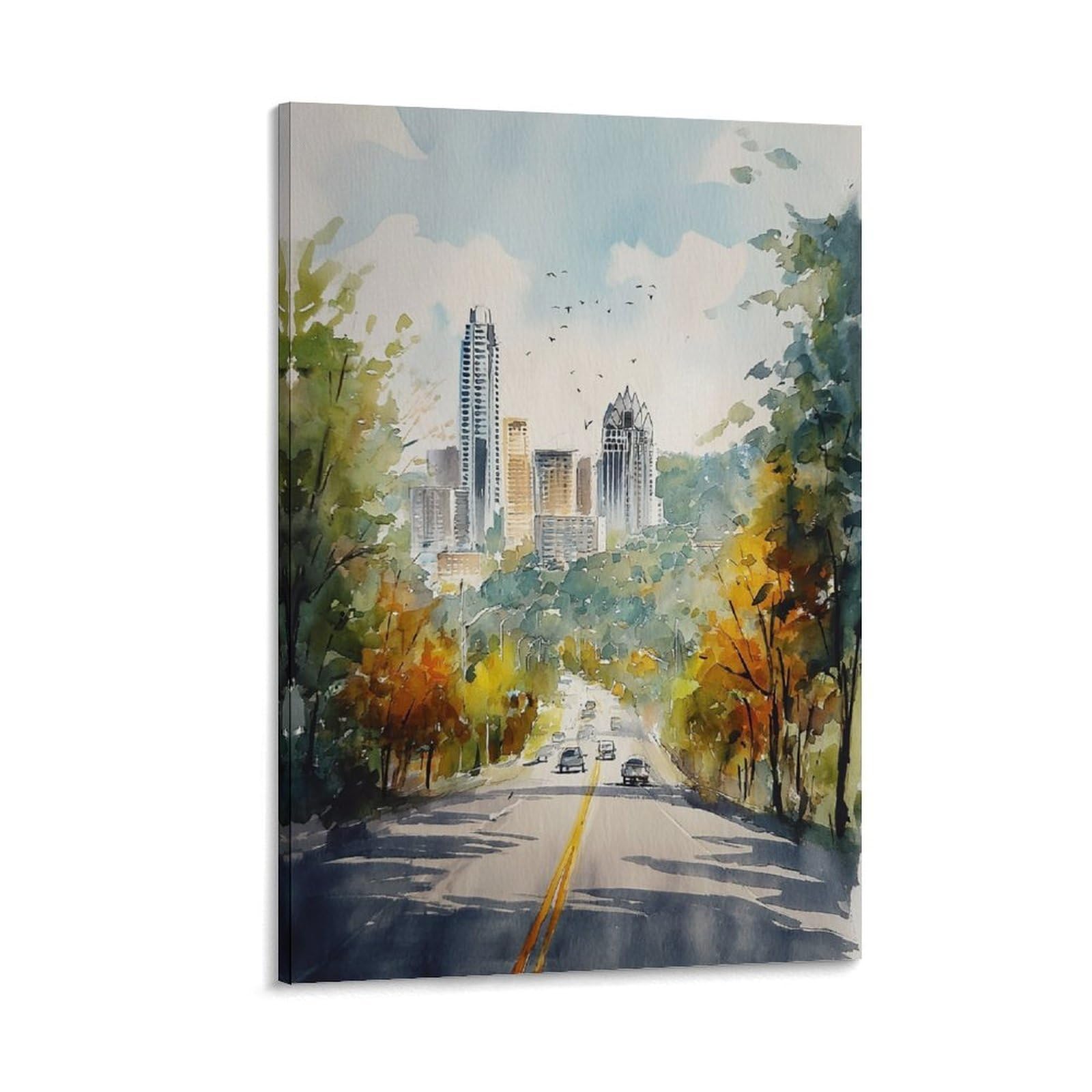 LCYNNH Austin Texas Watercolor Print Retro Mid Century Modern Wall Art 16x24inch(40x60cm) Print Home Bedroom Office Living Room Decor Canvas