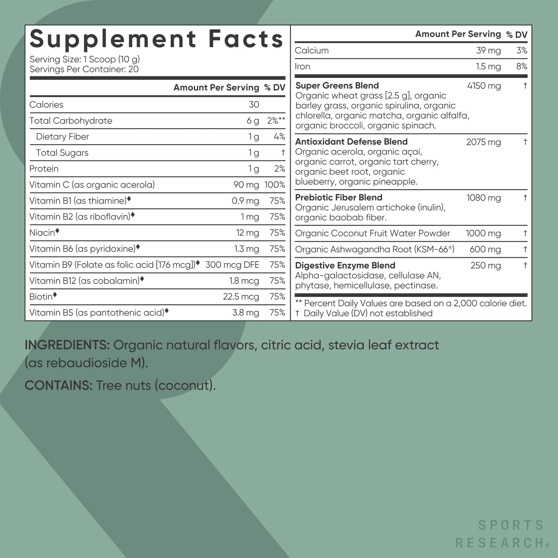 Sports Research® Organic Greens Powder, 7.05oz (Natural Flavor) — Amazon image 5
