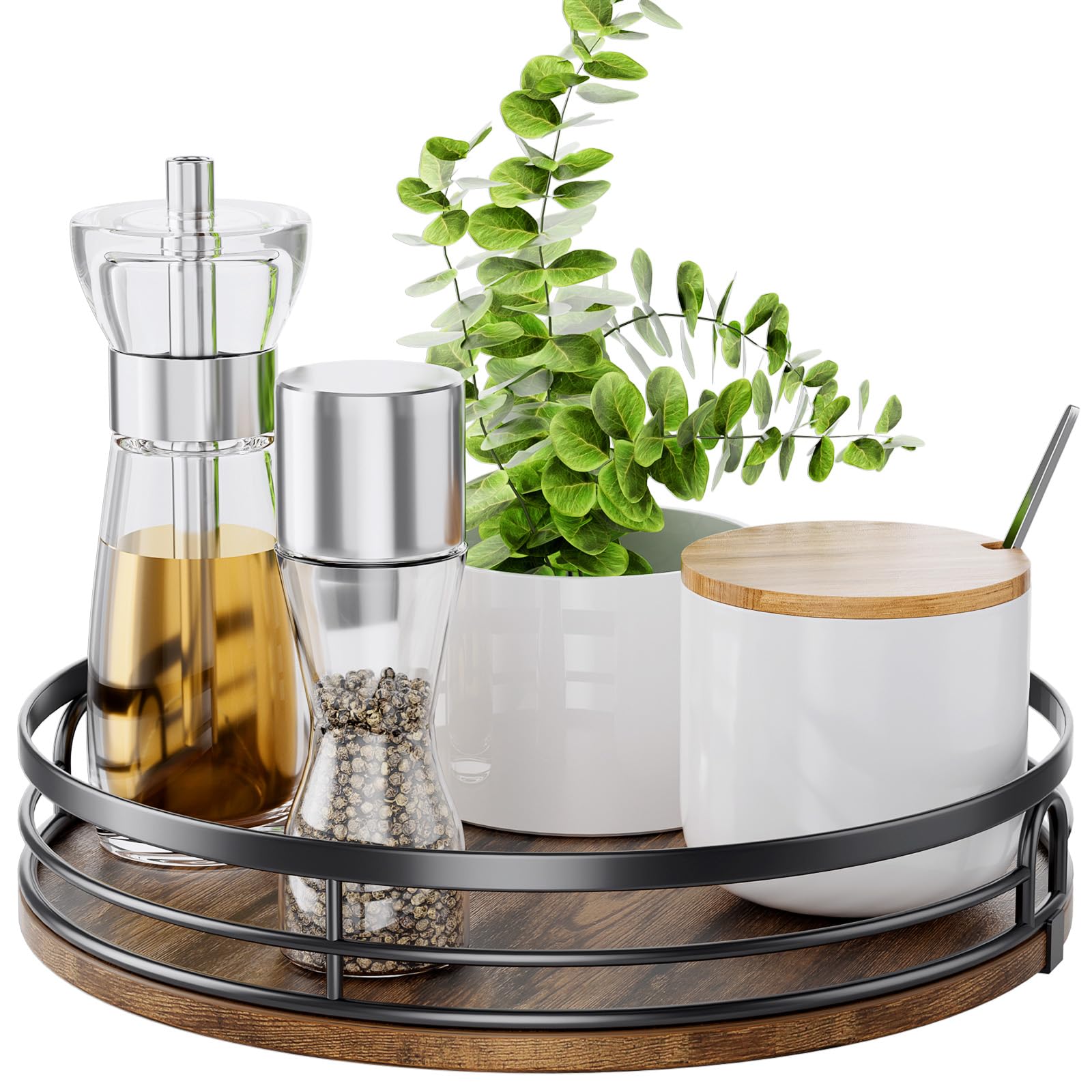 LAMU 9 Lazy Susan Turntable Organizer for Cabinet Round Wood Lazy Susan for Table Top Kitchen Countertop Pantry