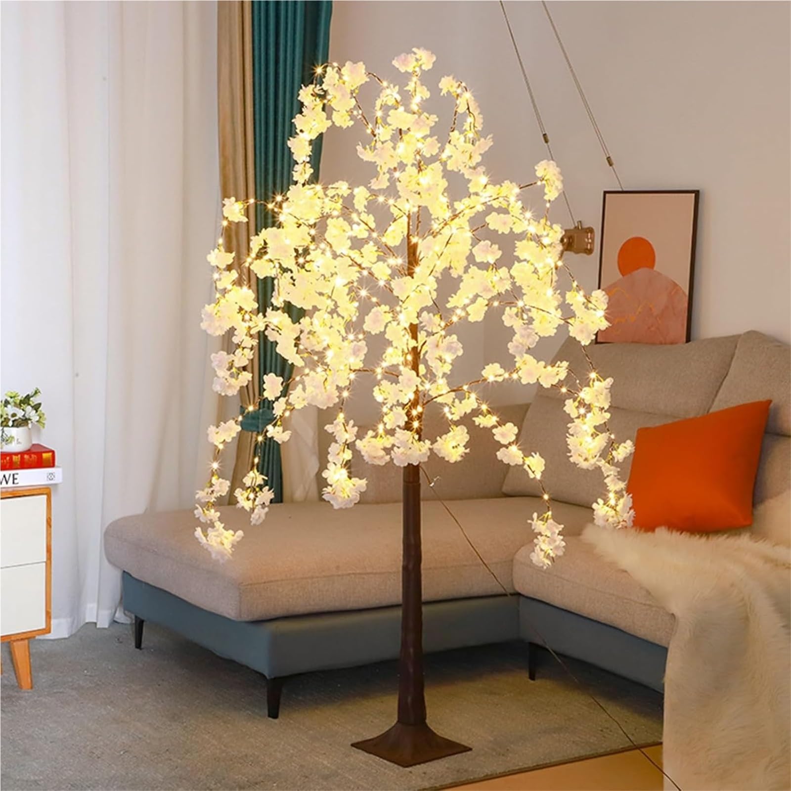 OVARIA Cherry Blossom Tree Light 6FT Artificial Light up Tree for Decoration Inside, Faux Flower with Warm White for Home Patio Wedding Party Christmas