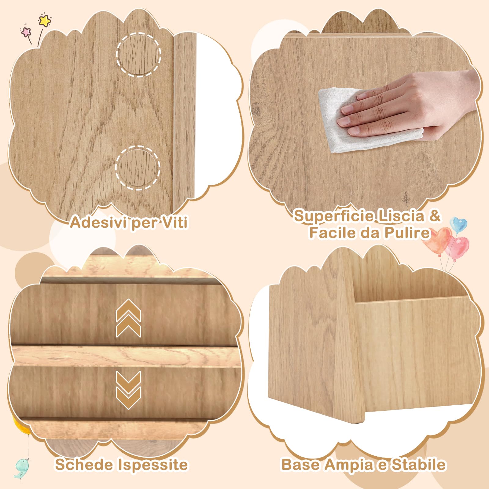 GYMAX Libreria per Bambini in Legno a 4 Ripiani, Scaffale per Libri con Ripiani Profondi, Espositore per Libri, per Cameretta dei Ragazzi, Soggiorno, Asilo Nido, 57,5 x 26,5 x 59 cm (Naturale)