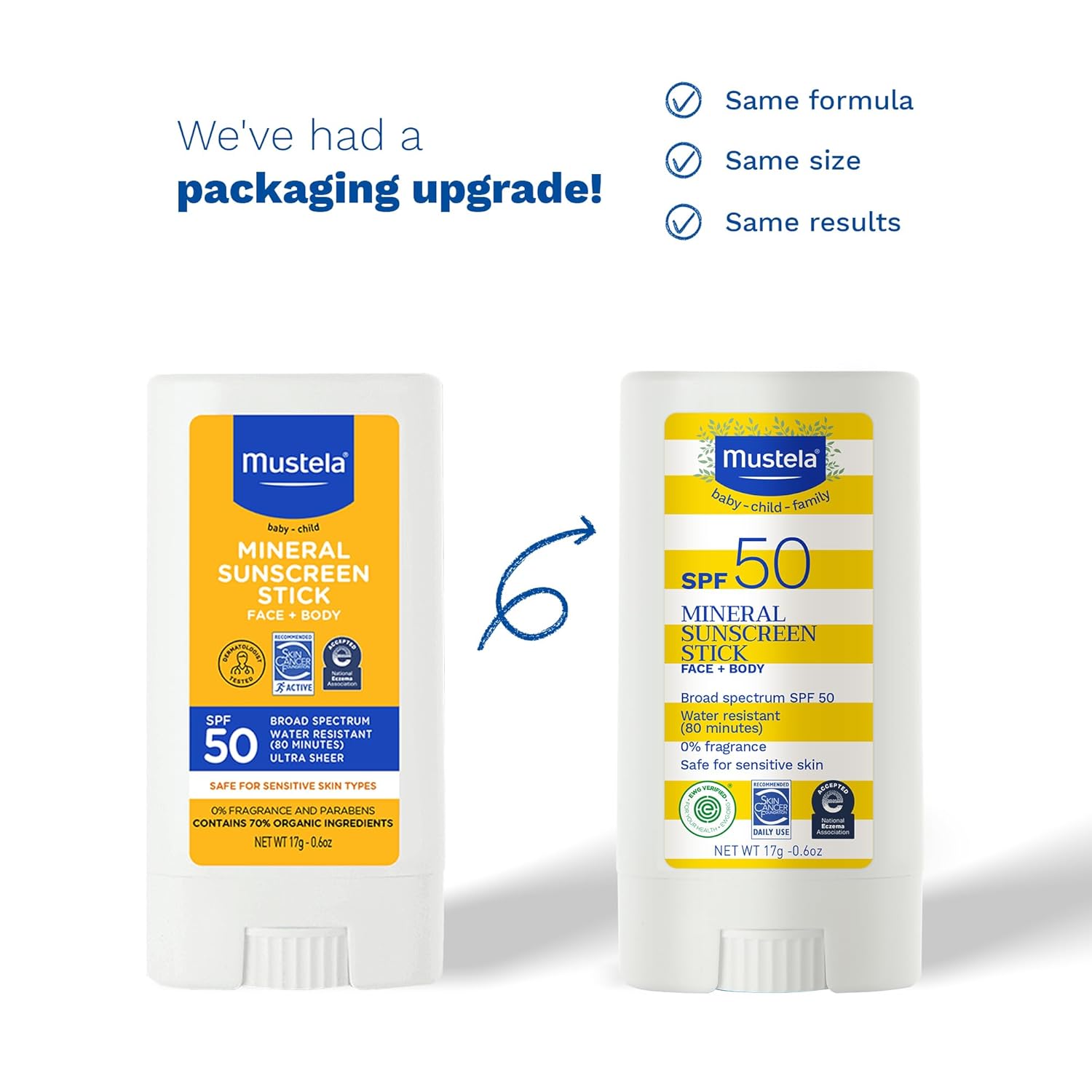 Mustela Baby Mineral Sunscreen Stick SPF 50 Broad Spectrum - Face & Body Sun Stick with 70% Organic Ingredients - Ultra Sheer, Water Resistant & Fragrance-Free - 0.6 oz (Pack of 1) - Image 2