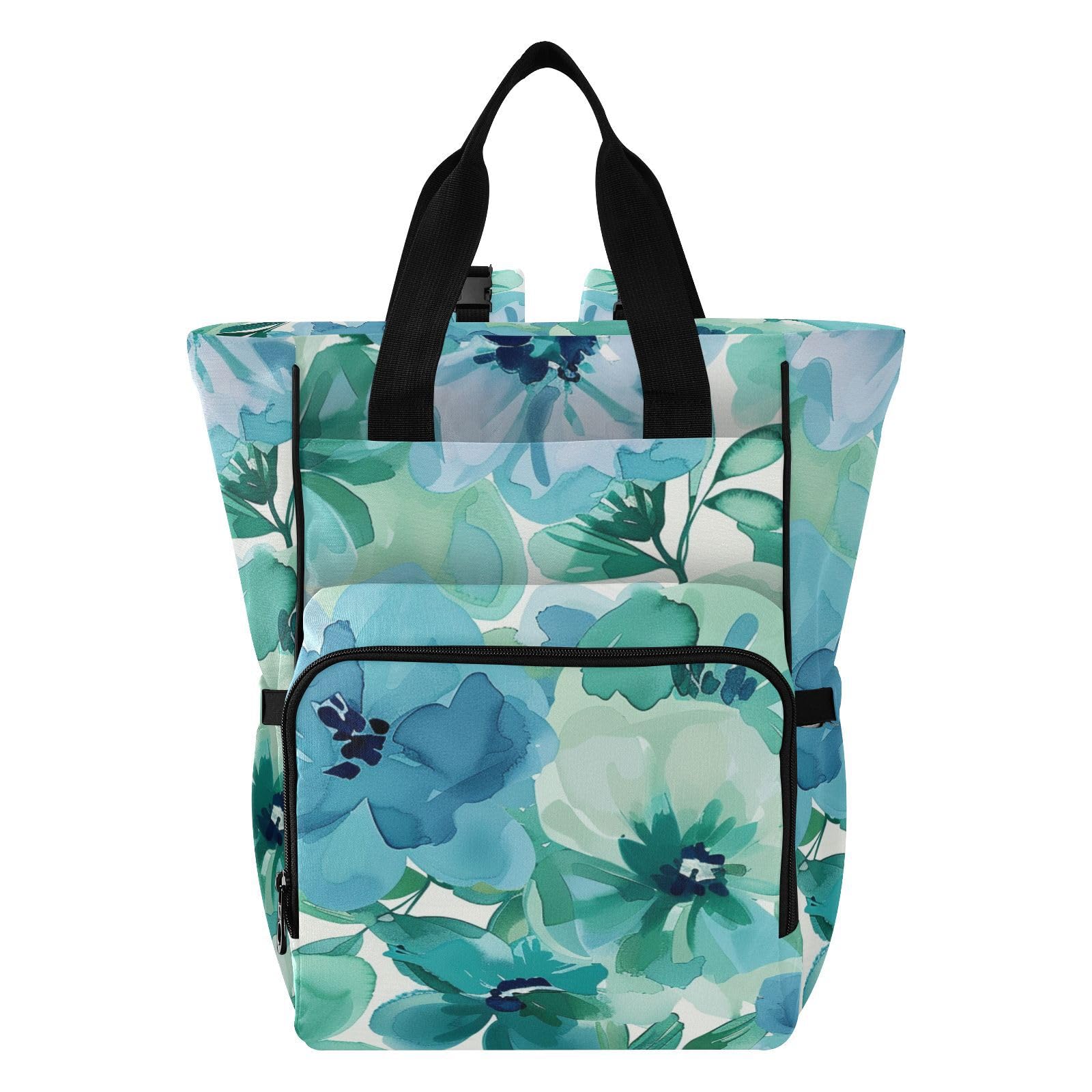 Borsa per pannolini zaino per mamme papà fiori verde menta e blu