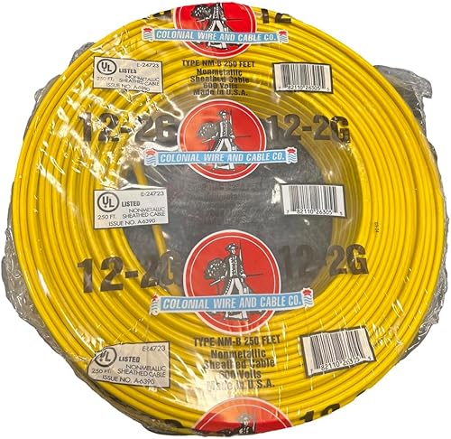 Unbranded* Rollo de 250 pies, cable de cobre eléctrico para interiores, calibre 12-2 AWG NM-B, color blanco (2)