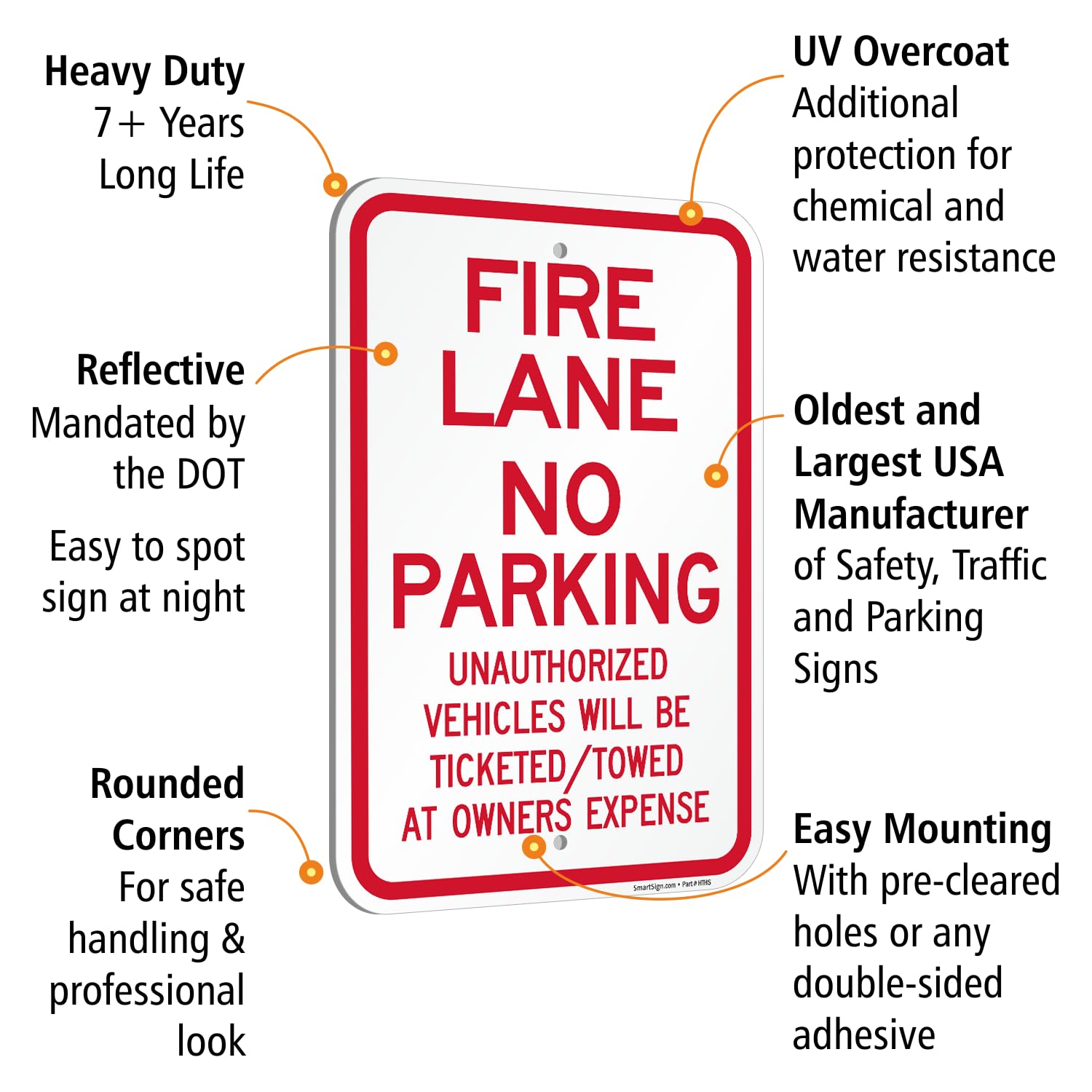 SmartSign Fire Lane - Señal de vehículos no autorizados remolcados - 12 x 18 pulgadas, compuesto de aluminio de 120 mil (ACM), material reflectante de grado ingeniero, rojo y blanco
