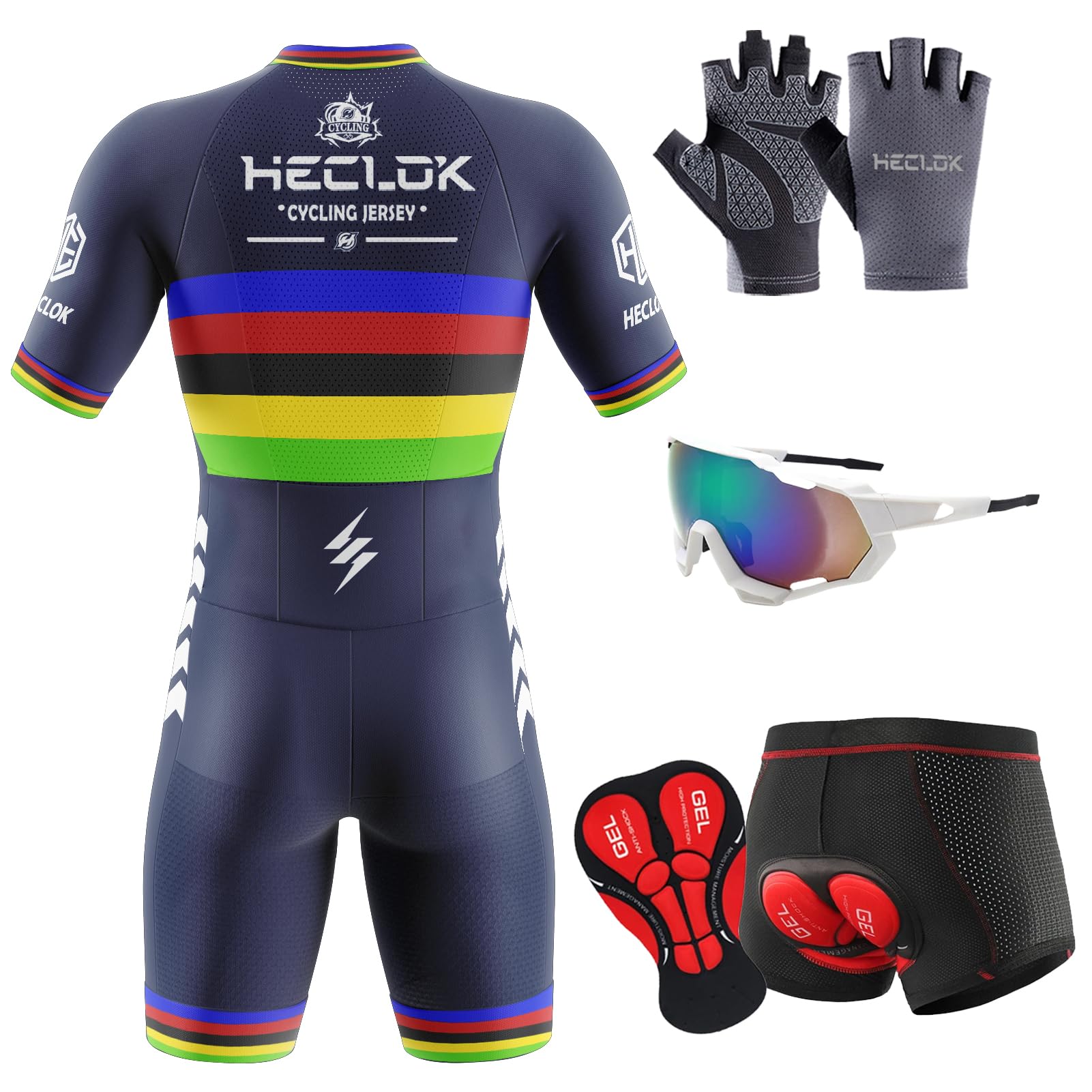 Maglia da ciclismo da uomo manica corta Estivo Set,Body Ciclismo Uomo,Tuta da Triathlon a Maniche Corte da Uomo＋Ciclismo 5D Gel Imbottito Boxer Biancheria Intimo Mutande