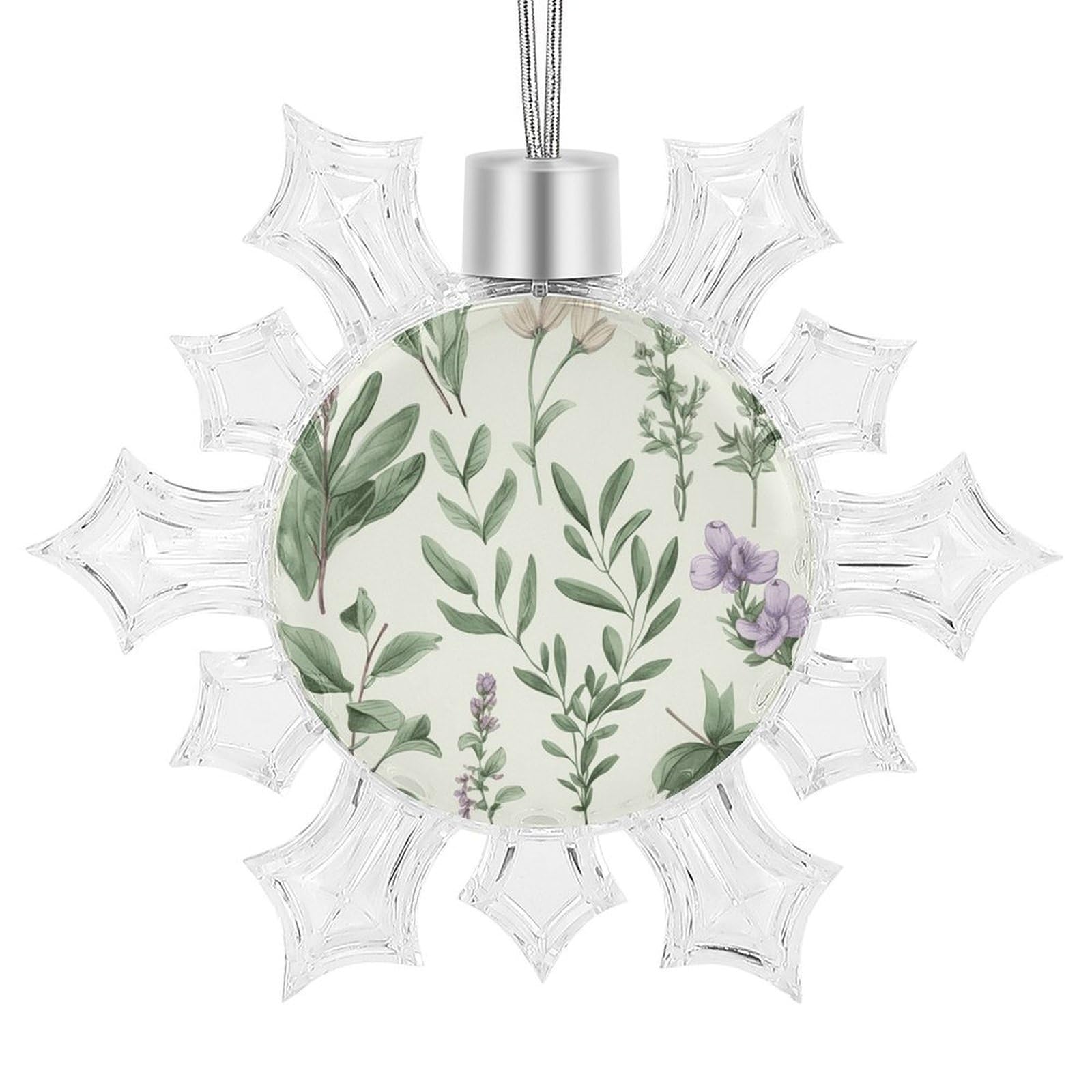 Green Flower Herb Sage Leaves and Branches Snowflake Decorations, Winter Snowflake Ornaments Christmas Party Decorations Christmas Tree Decorations for Xmas Tree Winter New Year Party Supplies