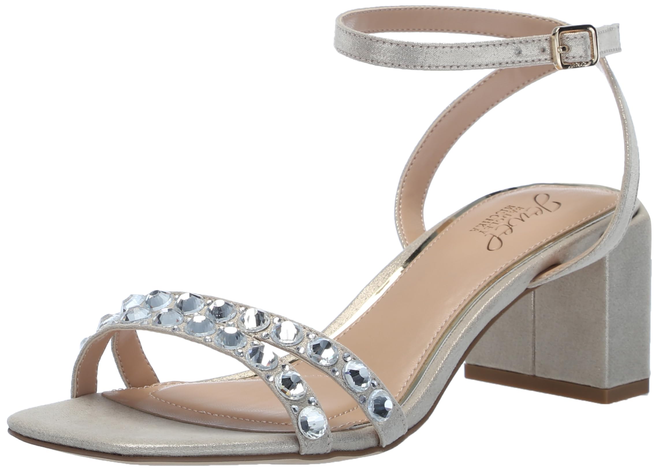 Jewel Badgley Mischka Honor Block Heels with Gemstone-Studded Straps