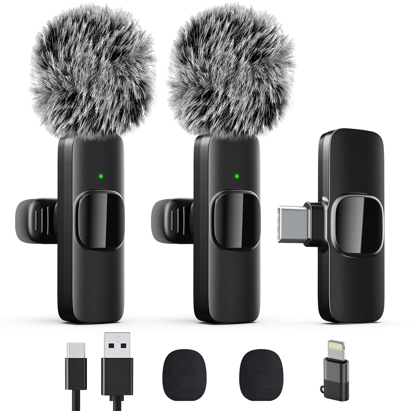 Professional Wireless Lavalier Lapel Microphone for iPhone, iPad, mini Video Recording Mic for Interview Video Podcast Vlog YouTube & Livestream, Noise Reduction, Plug & Play, 2 Pack (Type-C Port)