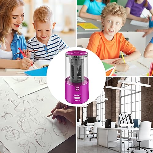 Miniatura 7 de AFMAT Sacapuntas eléctrico para lápices de colores, parada automática, afilado rápido en 3 segundos, sacapuntas de agujero grande para lápices