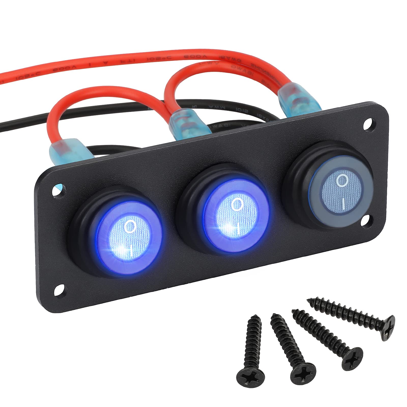 Buy Toggle Switch Push Button, 3 Gang 12V Waterproof Rocker Button ON