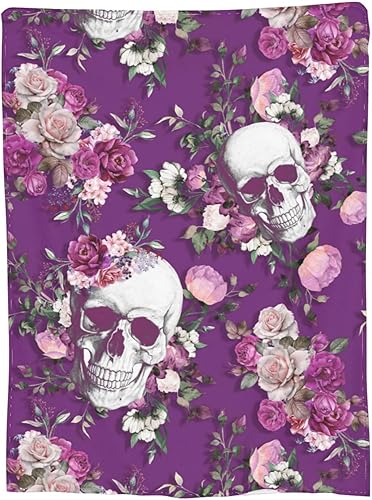 Miniatura 7 de Manta suave y cálida de franela, manta de cama de forro polar, regalo para decoración del hogar, silla, sofá, calavera rosa morado, 80 x 60 pulgadas