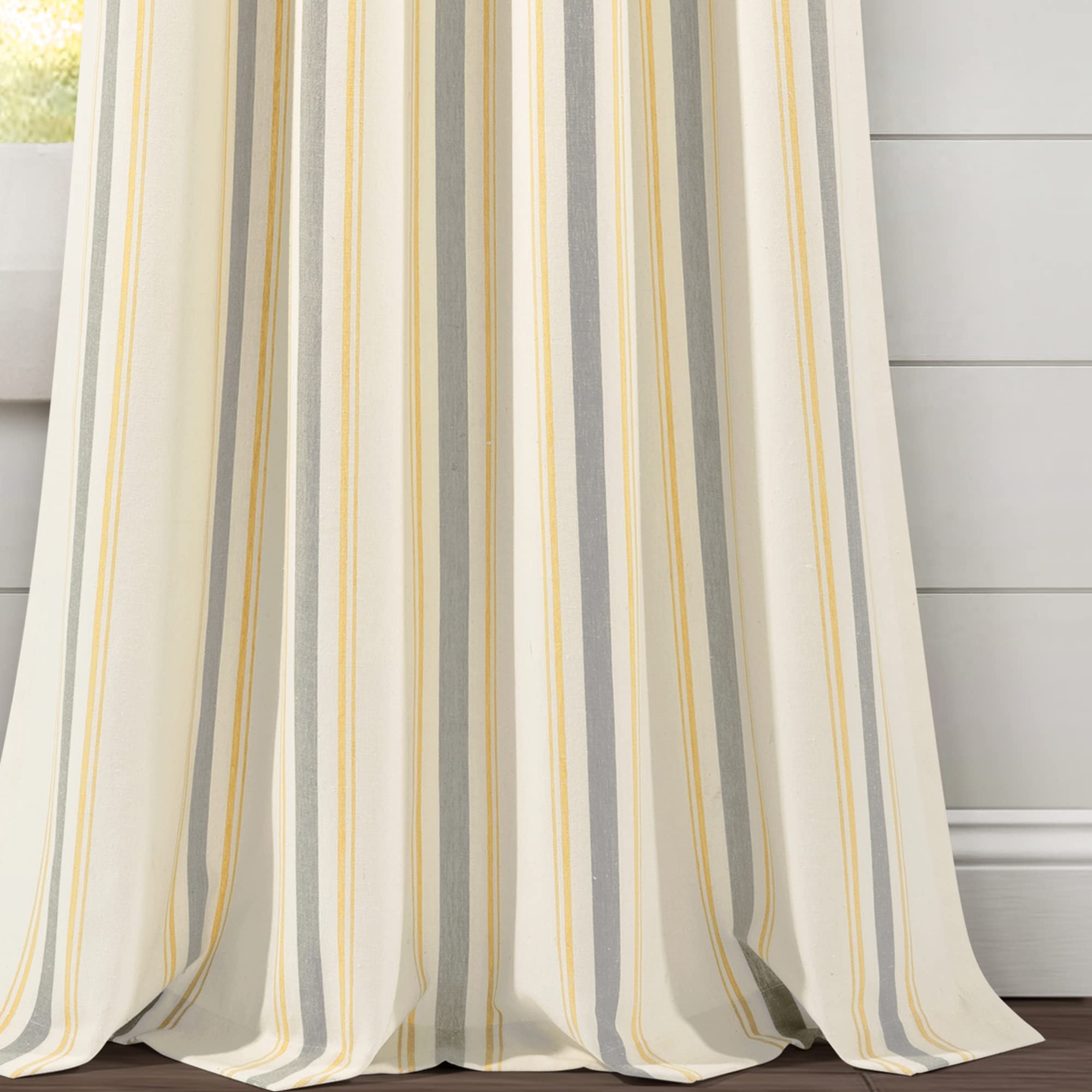 Lush Decor Farmhouse Stripe Window Curtains - Recycled Cotton, Gray, 42x95 Inch, Rod Pocket Panels (Pair)