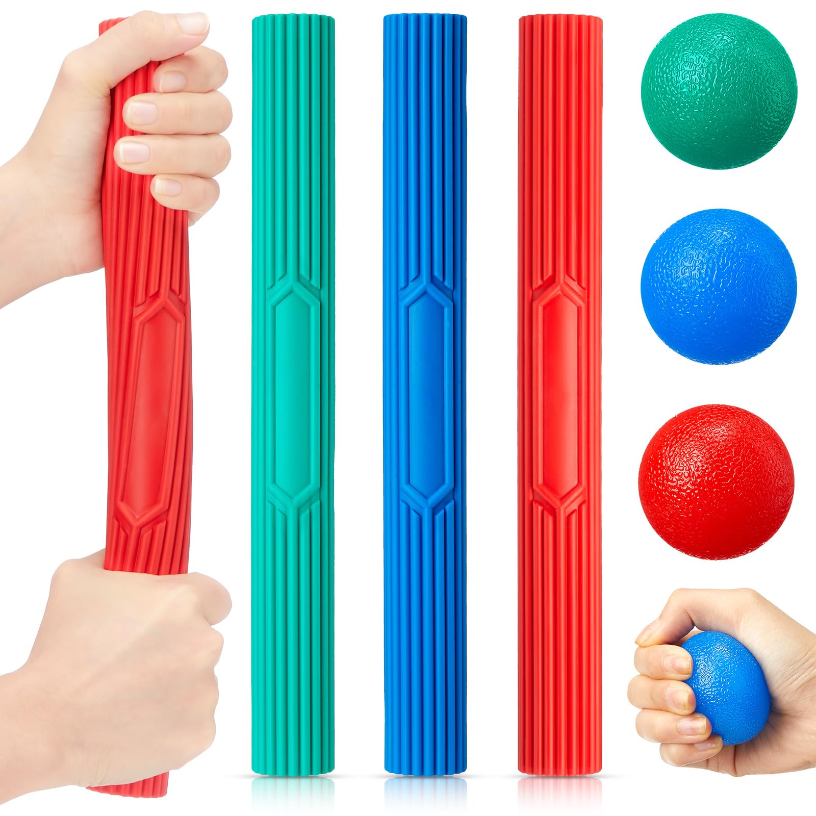 Silipull3 Pcs Twist Hand Exerciser Bars With 3 Hand Exercise Balls Fitness Resistance Bars for Physical Therapy Flexible Elbow Stress Balls Relieve Tendonitis Pain and Improve Grip Strength