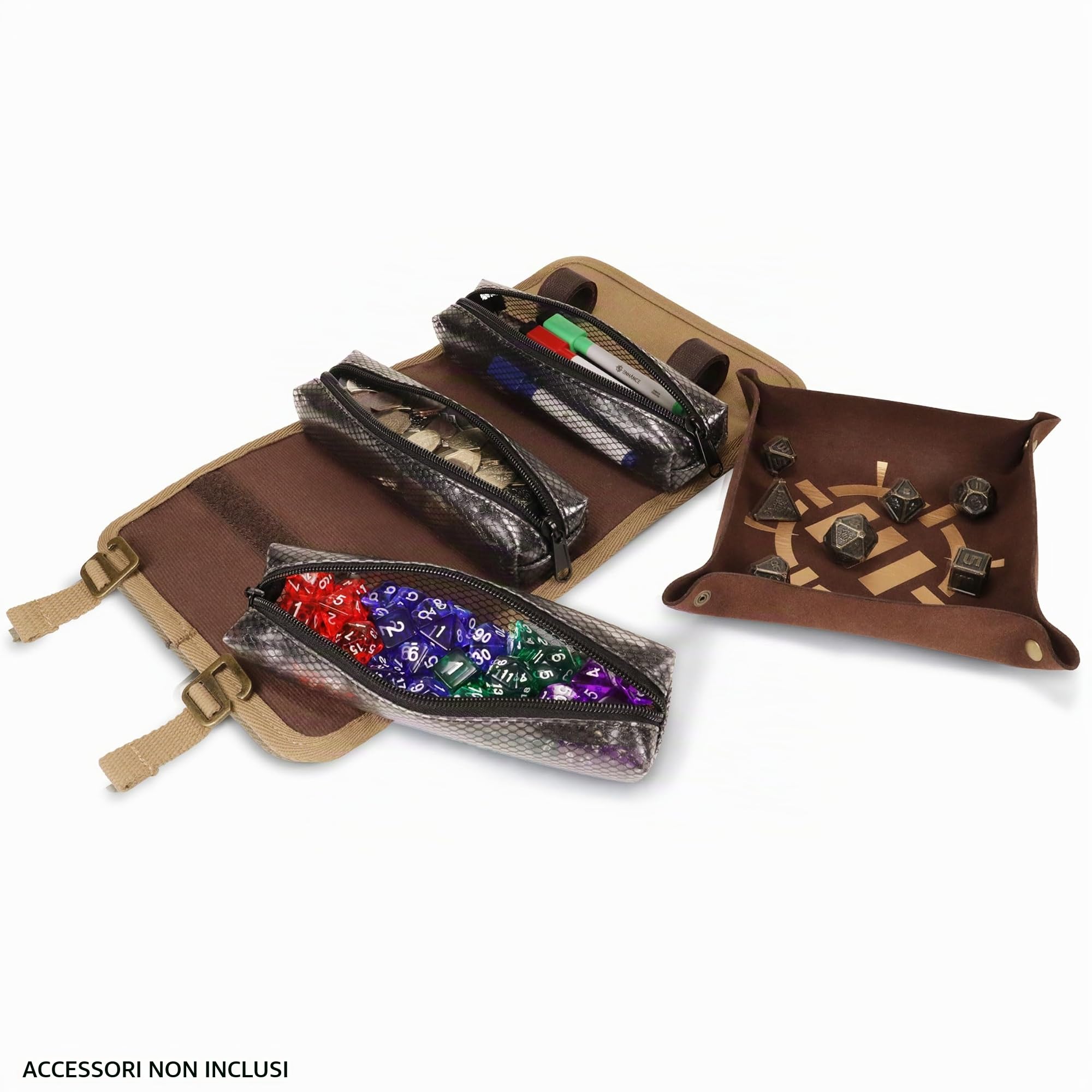 ENHANCE Venture Custodia dadi in tela - Custodia per il Trasporto con Vassoio per dadi Rimovibile - Vassoio per Rotolamento e Custodia Perfeti per DnD, MTG e altri Giochi da Tavolo