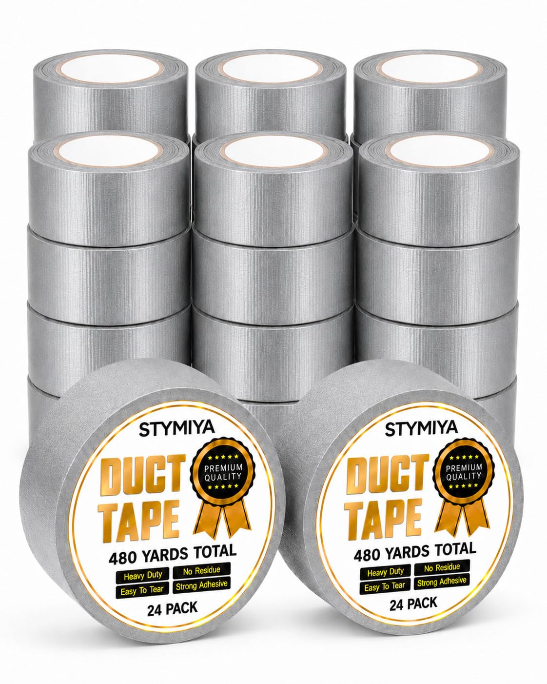 24 Pack Silver Duct Tape Bulk: Heavy Duty Wide Waterproof Outdoor Furniture Repair Tape- Strong Adhesive Weather UV Resistant No-Residue Masking Tapes Patterns Variety Pack