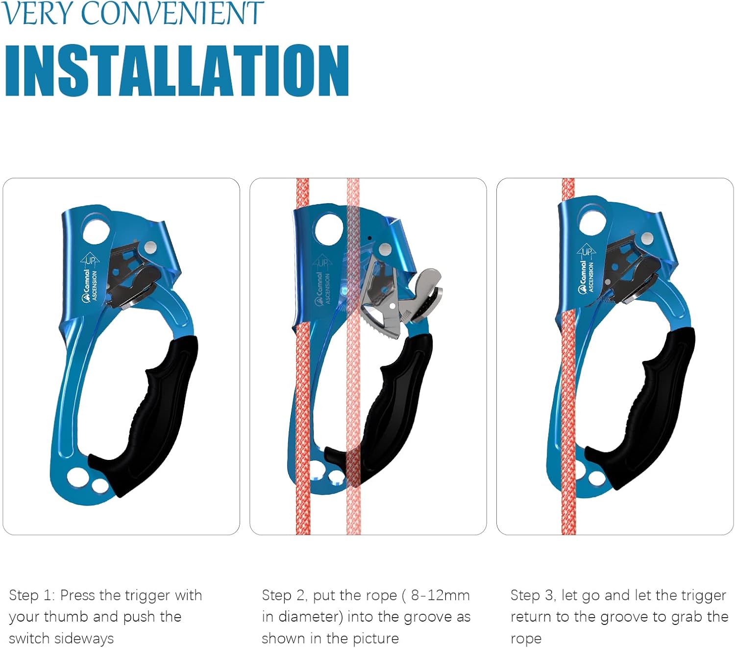UIAA & CE Certified Hand Ascender for 8–13mm Rope, Rope Clamp for Rock Climbing, Tree Climbing, Arborist, Rappelling Gear – Left/Right Hand
