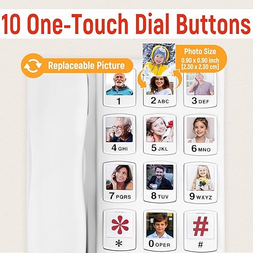Miniatura 4 de Teléfono de botón grande para personas mayores, teléfonos fijos Uvital para personas mayores con 10 botones grandes de marcación de un solo toque,