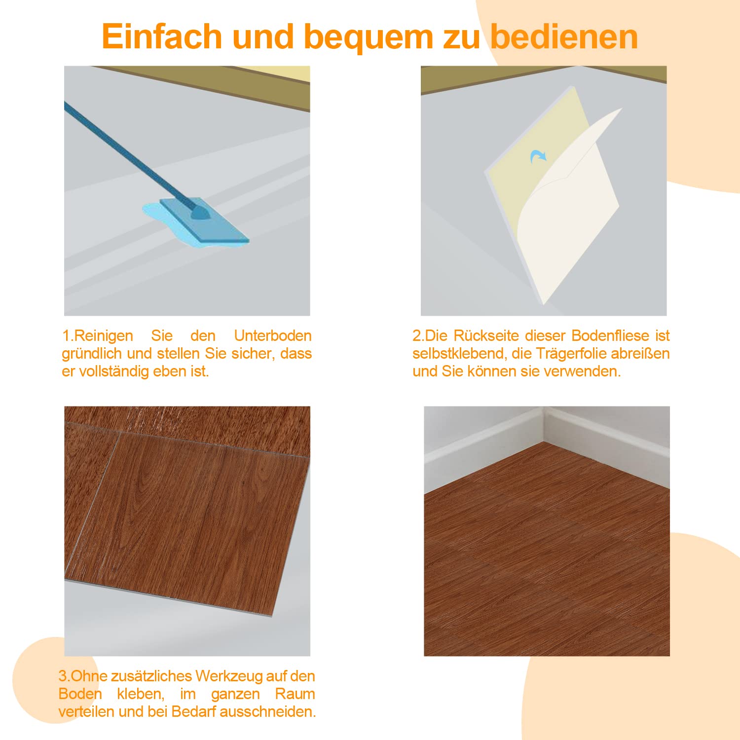 Jopassy Wykładzina podłogowa z PCW, samoprzylepna, winylowa, ok. 4 m², 44 płytki, antypoślizgowa, wodoodporna, 30 x 30 cm, laminat, deski winylowe, do ogrzewania podłogowego, kolor drewna, rysunek