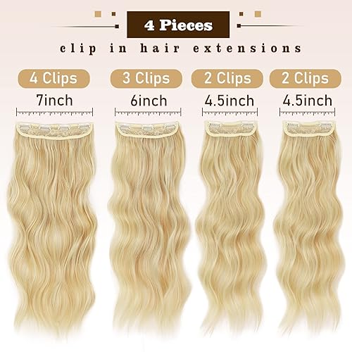 Miniatura 4 de Extensiones de cabello color burdeos con clip, 4 piezas, grueso, sintético, largo, ondulado, para mujer, de 20 pulgadas