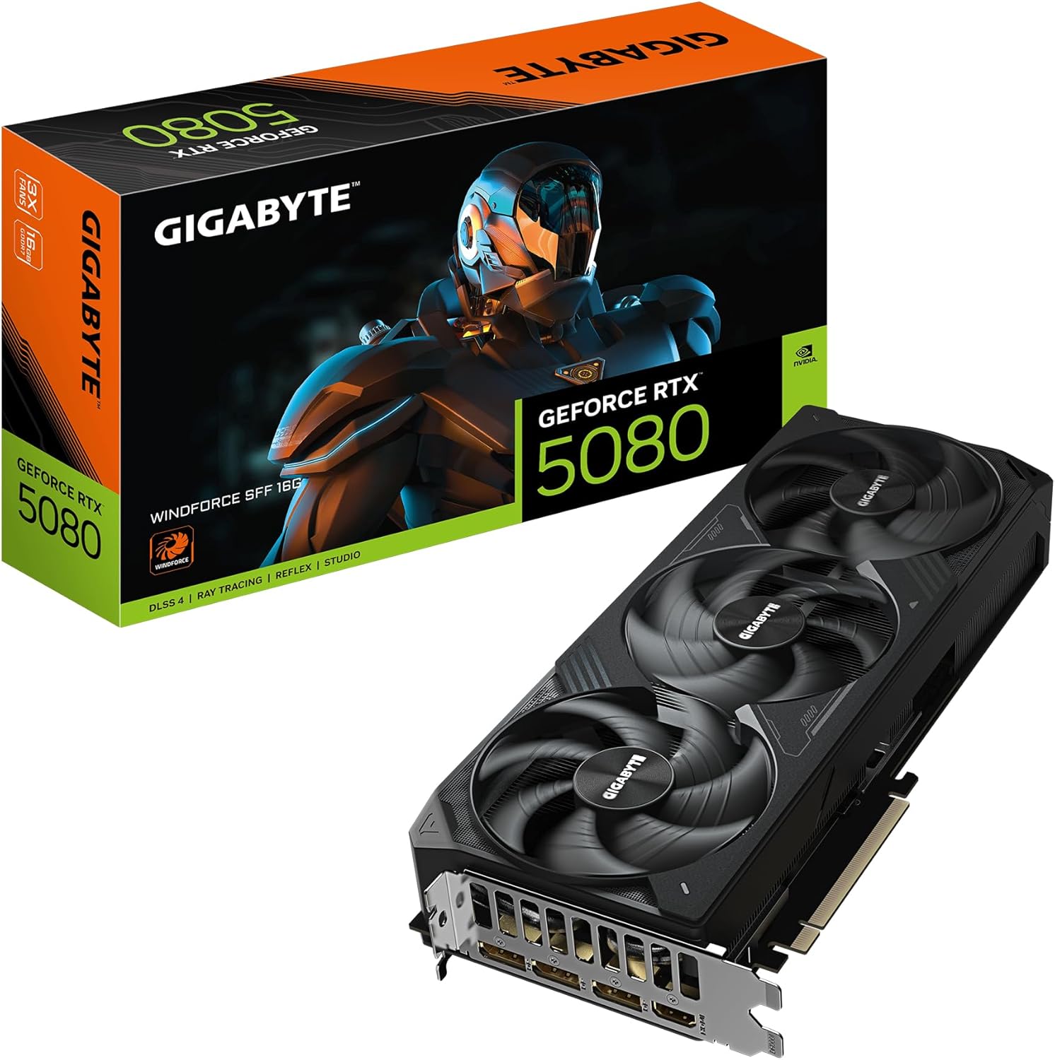 Gigabyte GeForce RTX 5080 WINDFORCE SFF 16G Graphics Card - 16GB GDDR7, 256 Bit, PCI-E 5.0, 2617MHz Core Clock, 3 x DisplayPort, 1 x HDMI, GV-N5080WF3-16GD