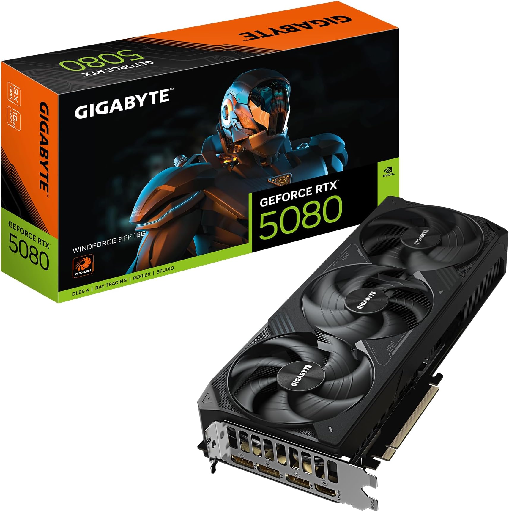 Gigabyte GeForce RTX 5080 WINDFORCE SFF 16G Graphics Card - 16GB GDDR7, 256bit, PCI-E 5.0, 2617MHz Core Clock, 3 x DisplayPort, 1 x HDMI, GV-N5080WF3-16GD
