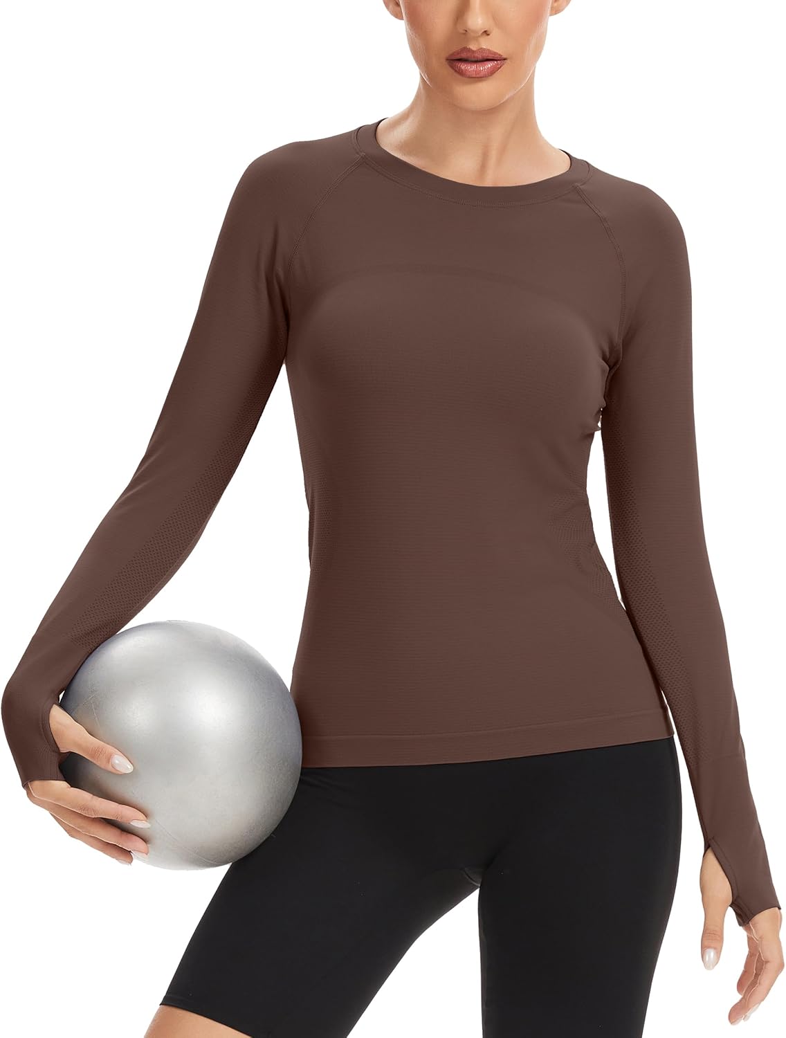 MathCat Workout Seamless Shirts for Women Long-Sleeved Yoga Running Breathable Thumb Holes Tops