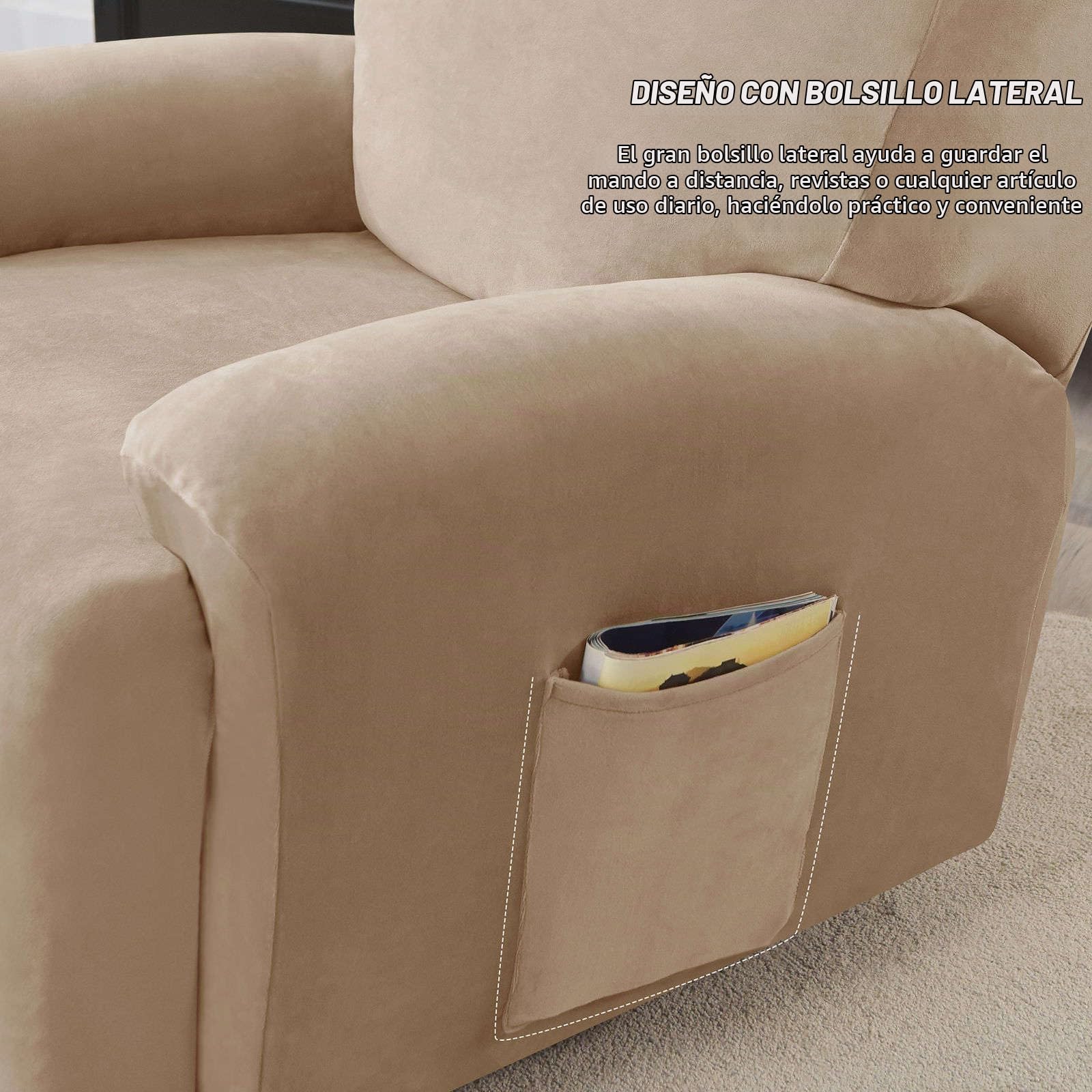 Funda Sillon Relax Reclinable-Camello-1 Plaza | 4 Piezas Funda De Sillón Relax Elástica Con bolsillos Antideslizante Lavable para Perros y Mascotas