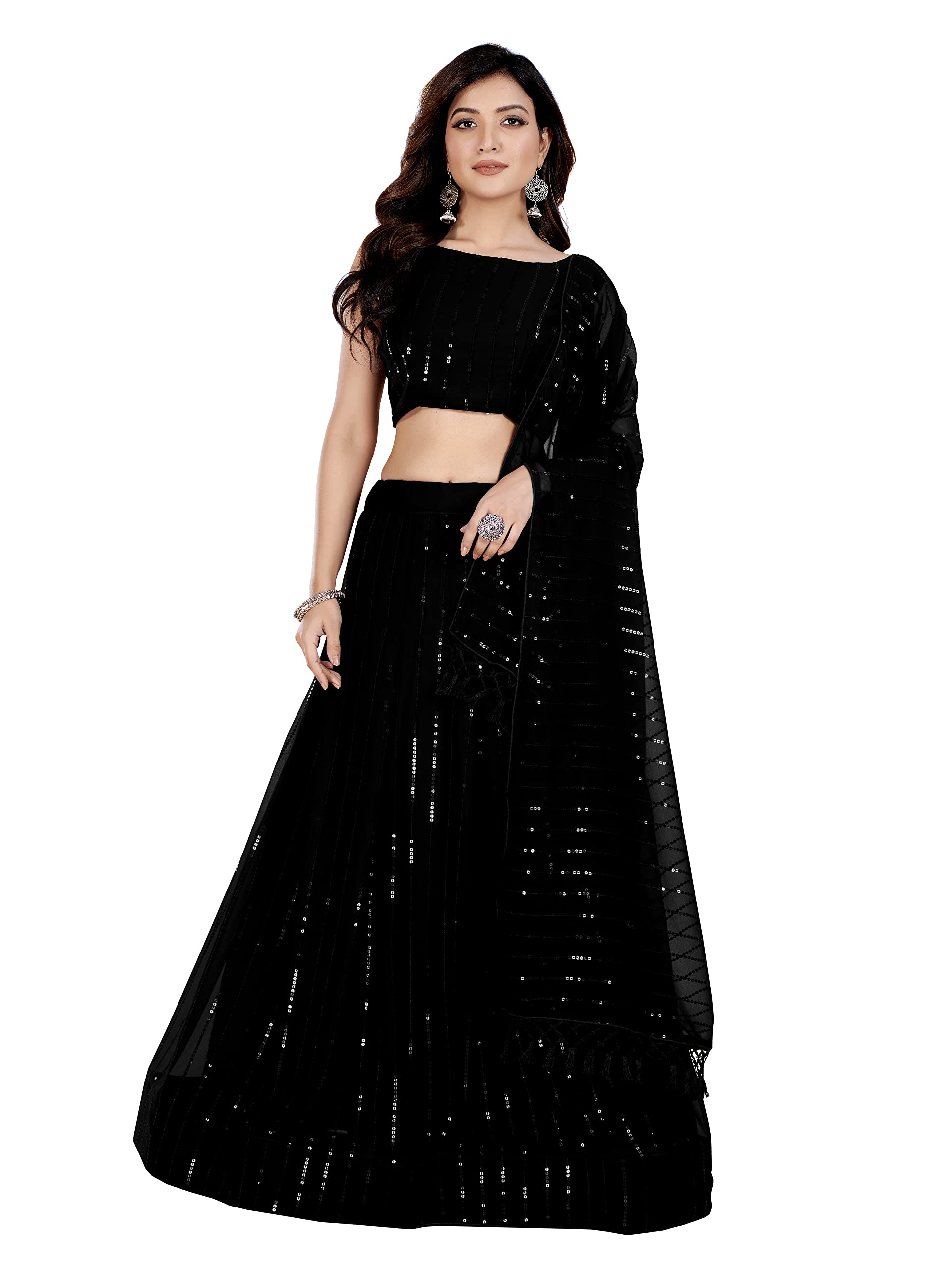 Pratham Blue Women's Georgette Semi-stitched Lehenga Choli With Dupatta