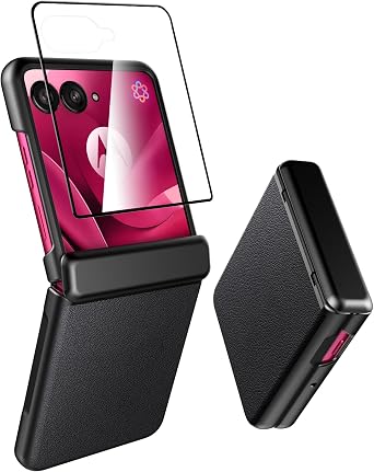 Cresee Case for Motorola Razr Ultra 2025/2026 - with Built-in External Screen Protector & Hinge Protection, Slim Cover + PU Leather Back Protective Phone Case for Moto Razr Ultra 2025/2026 - Black