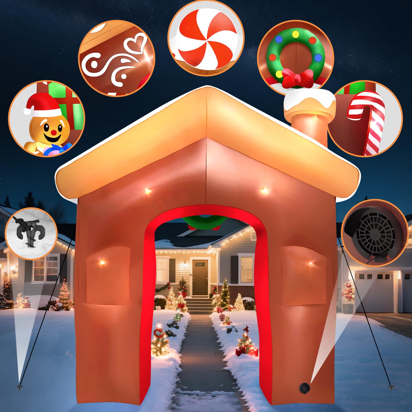 Kalolary 10 Fuß Aufblasbarer Weihnachtsbogen mit Lebkuchenmann Geschenken | Aufblasbarer Weihnachtsbogen Aufblasbare Weihnachtsdekoration für Draußen Zuhause Feiertage Garten Rasen Partyzubehör