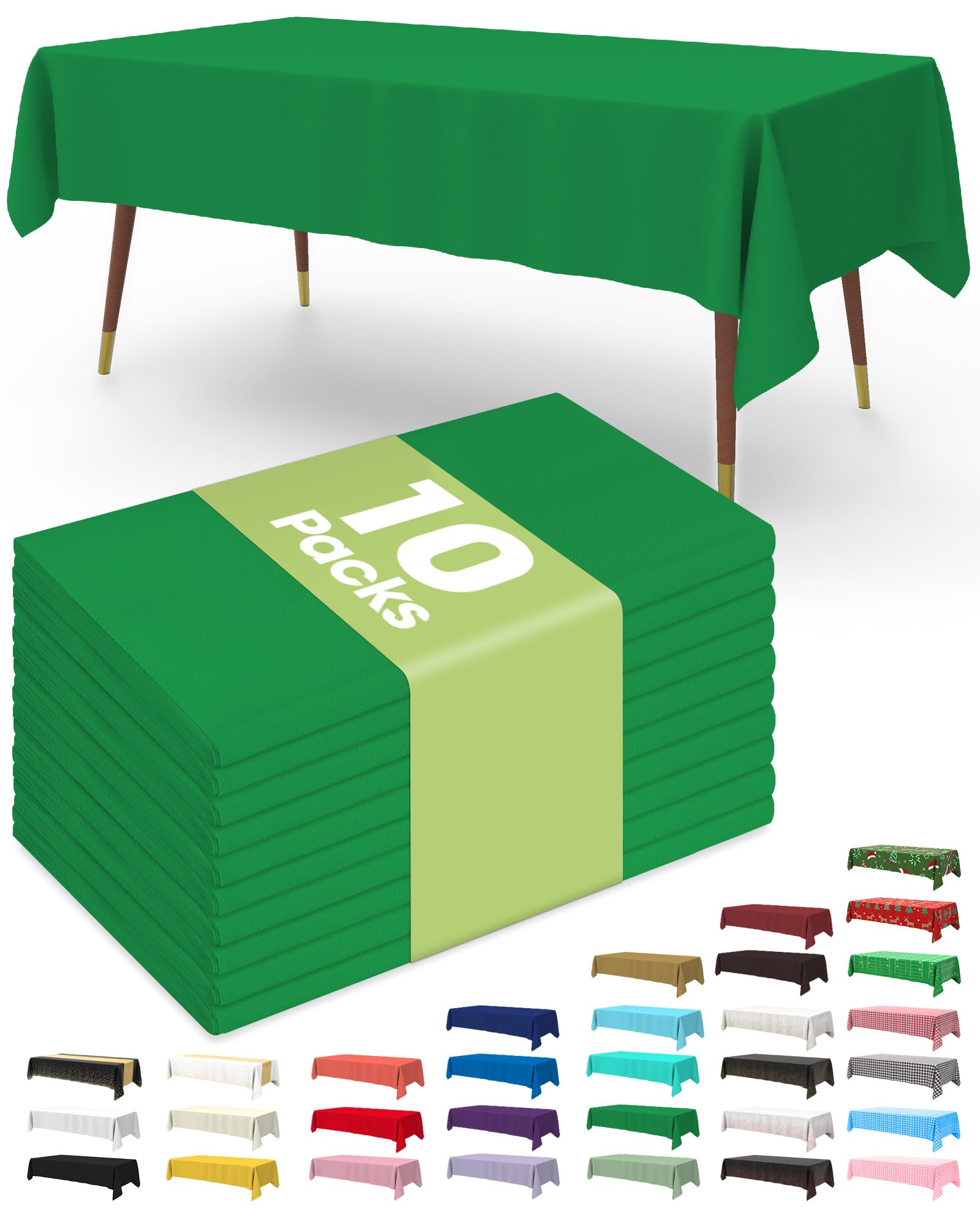 Pureegg Plastic Table Cloth Disposable 10 Pack, 54 x 108 Inch Table Cloths, St Patricks Day, Christmas Decorations, Tablecloths, Rectangle, Forest, Plastic Cover, Leakproof & Sturdy, Green