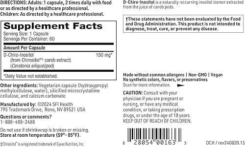 Miniatura 5 de Klaire Labs SFI Health D-Chiro-Inositol - Suplemento hipoalergénico de 150 miligramos (60 cápsulas)