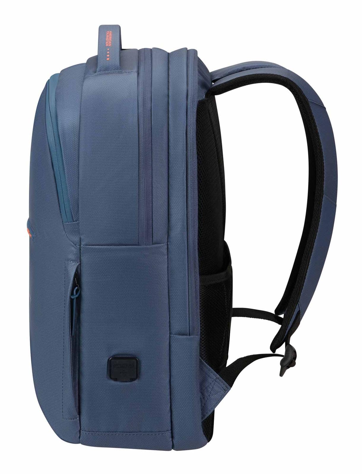 American Tourister Urban Groove UG11 - Zaino porta PC 15,6" (50 cm) - Zaino business e scuola con porta USB, tasca RFID, copertura antipioggia riflettente, 23L - Blu/Arancione (Navy/Orange)