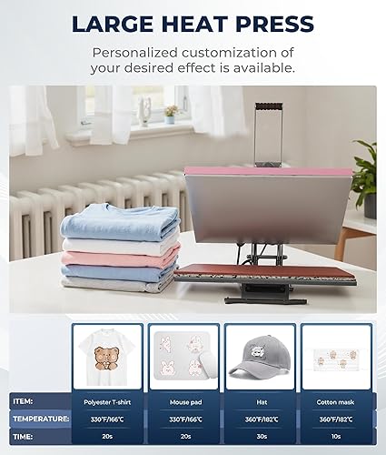 Miniatura 5 de Máquina de prensa de calor de 24 x 16 pulgadas para camisetas con pantalla LCD inteligente y pista deslizante extraíble, impresora digital de