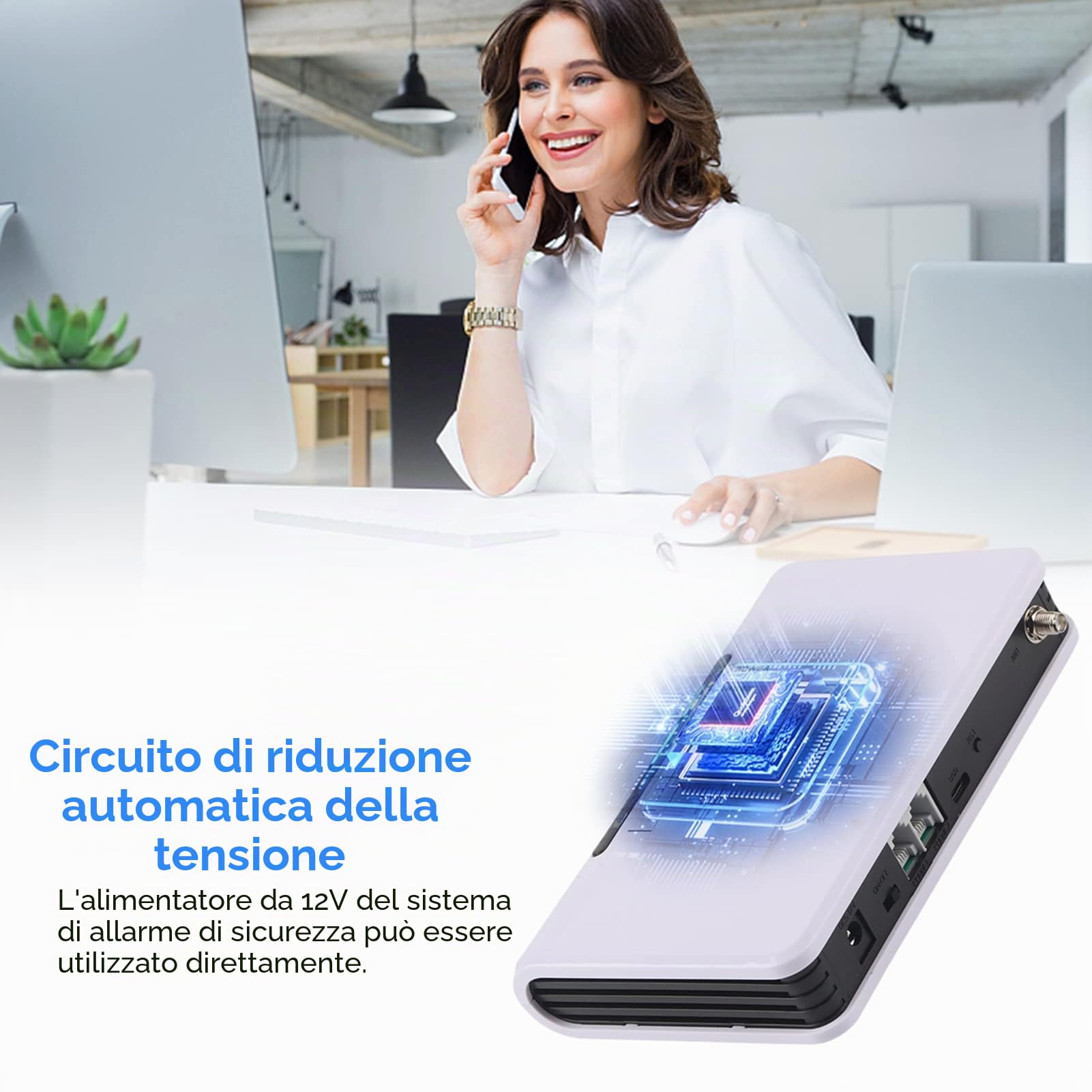 Cabina Telefono GSM, Terminale Wireless Fisso a Cablata 24 Ore di Lavoro Accessibile al Telefono Fisso/Allarme/Cabina di Registrazione con Antenna e Adattatore di Alimentazione (EU)