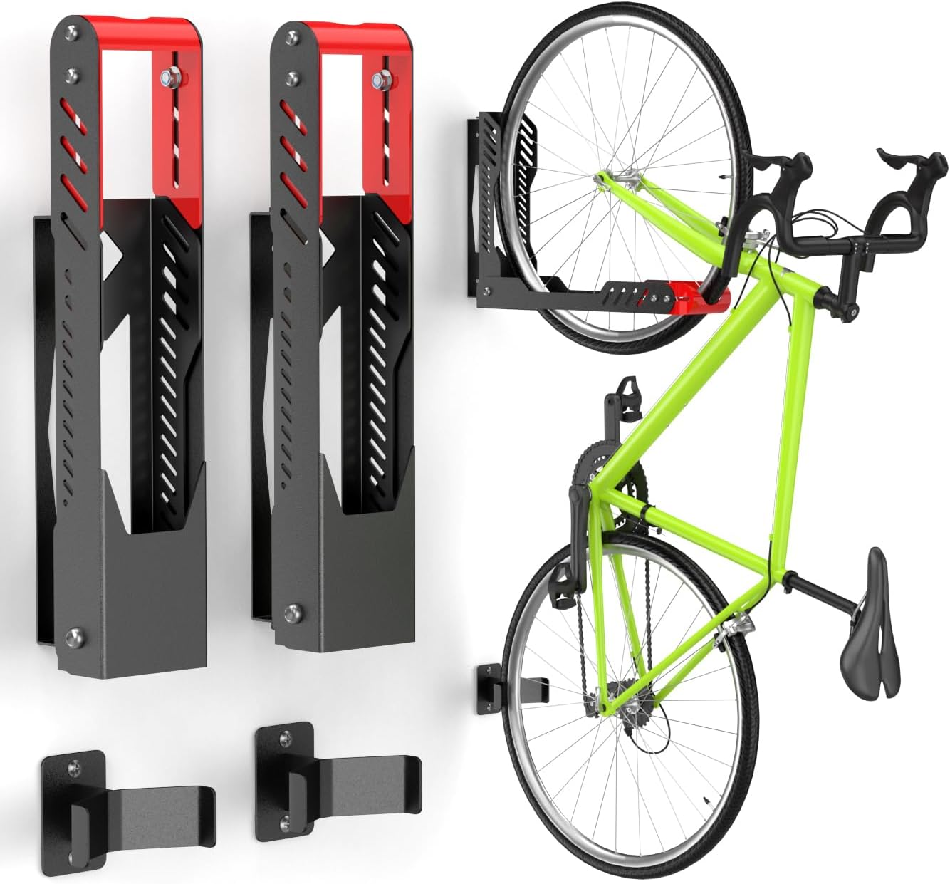 Bike Wall Mount 2 Pack Swivel Bike Rack for Garage, No Heavy Lifting Required Wall Bike Hangers Can Holds up to 77 lbs, Red