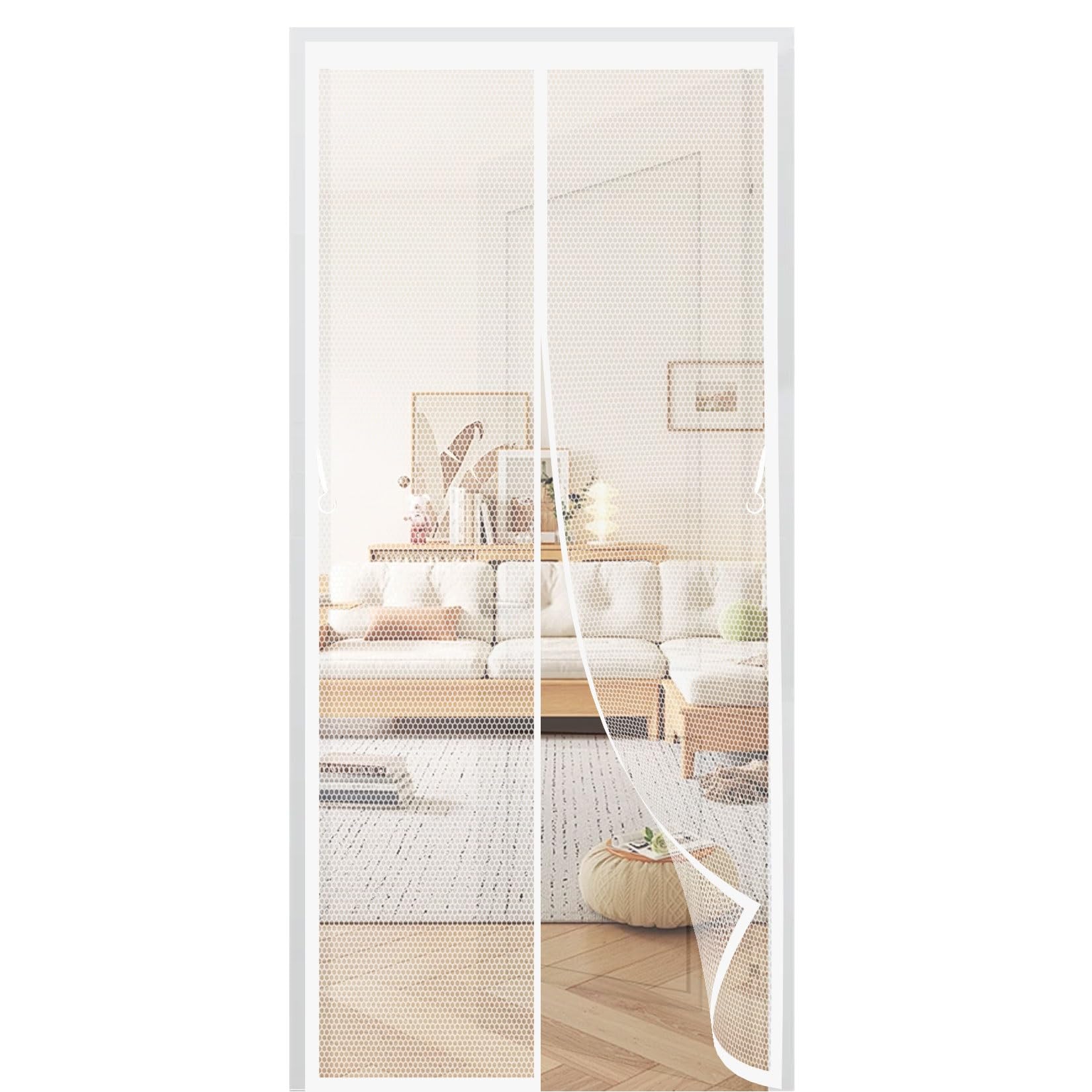 Magnetic Fly Screen Door 69 x 153 cm Full Frame Magic Tape, Powerful Magnets Door Fly Screen, Patio Curtain Insect Mesh Heavy Duty, Lets Fresh Air for Keeping Out Flies, White