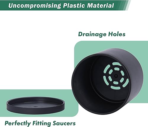Miniatura 59 de D'vine Dev Paquete de 4 macetas de plástico modernas de 4 pulgadas, pequeñas macetas de jardín para plantas con agujeros de drenaje y platillos