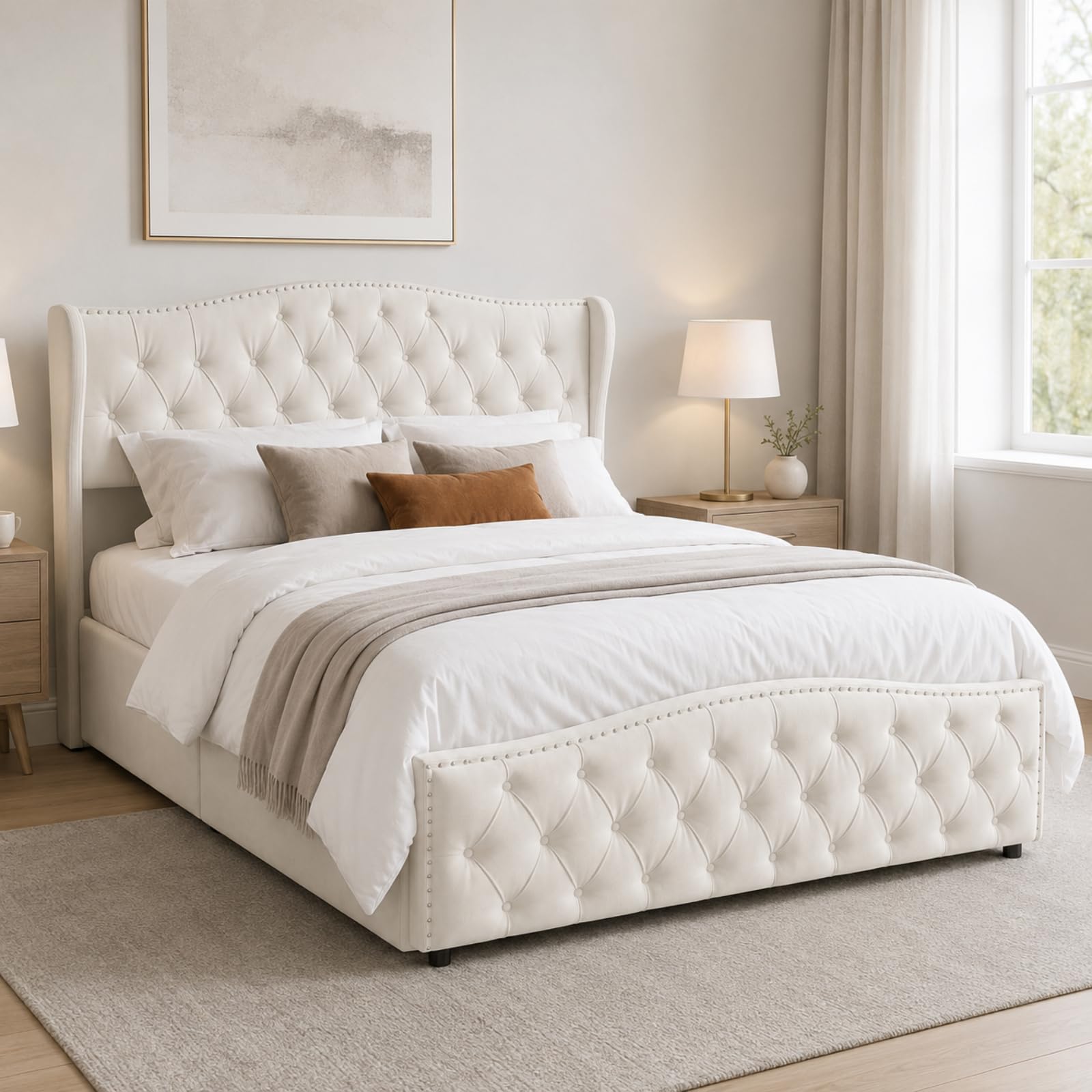 Fofetbfo Cama tapizada de 160 x 200 cm, cama doble acolchada con cajón, cama doble con espacio de almacenamiento, cama de almacenamiento hidráulico con cabecero, cama funcional para adolescentes