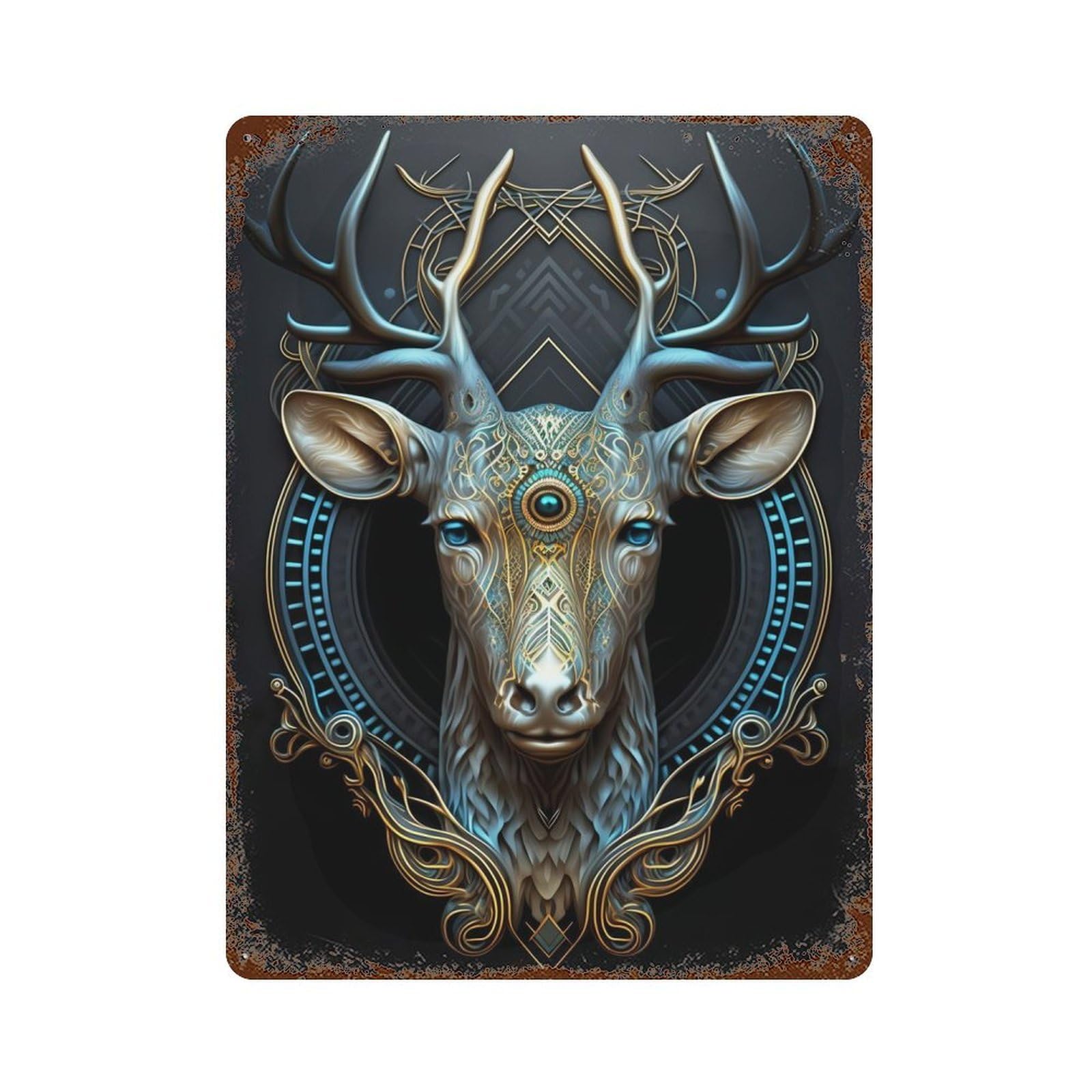 Mystical Astrology Deer Aged Metal Wall Plaque 15.7"x11.8", for Shed, Workshop And Garage Wall Decor, Old School Wall Decor