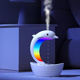 dolphin 3-in-1 Bedroom Raindrop Humidifier with Bluetooth Speaker & Aroma Diffuser, 7-Color Night Light, Desktop Spray Humidifier with Anti-Gravity Water Droplet Effect for Bedroom, Home, and Office